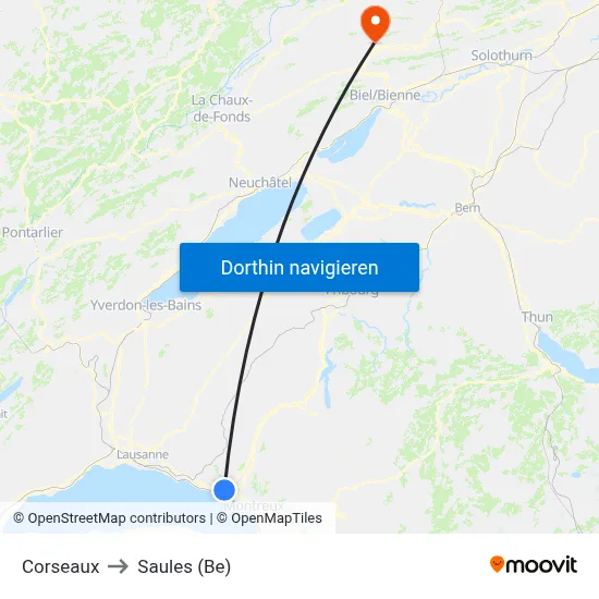 Corseaux to Saules (Be) map