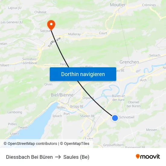 Diessbach Bei Büren to Saules (Be) map