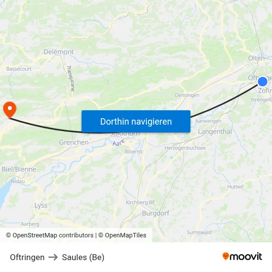 Oftringen to Saules (Be) map