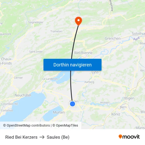 Ried Bei Kerzers to Saules (Be) map