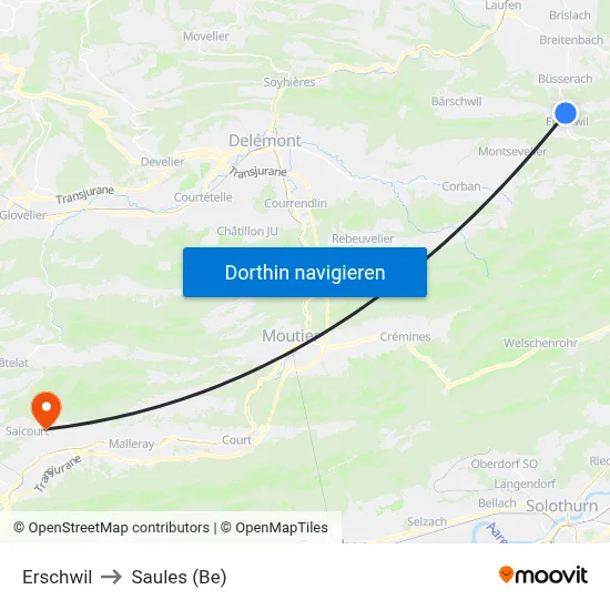 Erschwil to Saules (Be) map