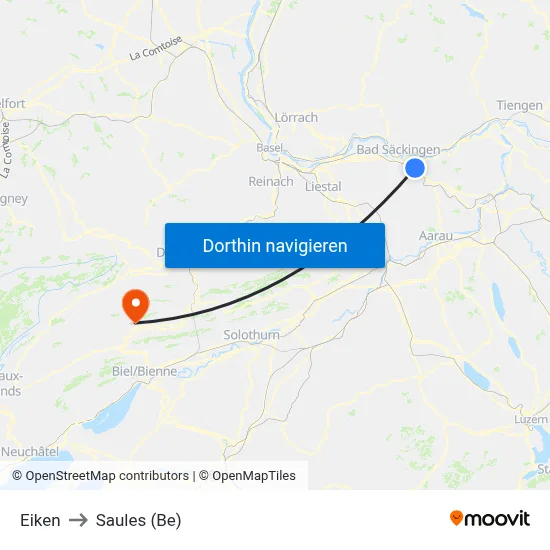 Eiken to Saules (Be) map
