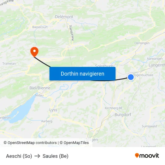Aeschi (So) to Saules (Be) map