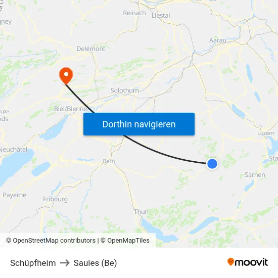 Schüpfheim to Saules (Be) map