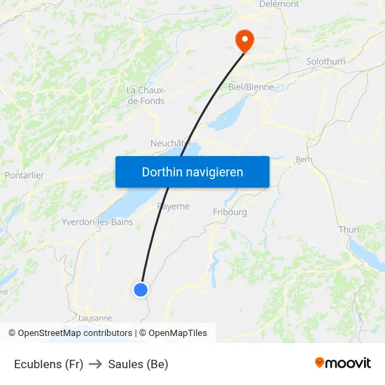 Ecublens (Fr) to Saules (Be) map