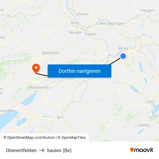 Oberentfelden to Saules (Be) map