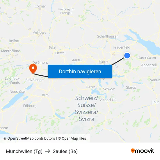 Münchwilen (Tg) to Saules (Be) map