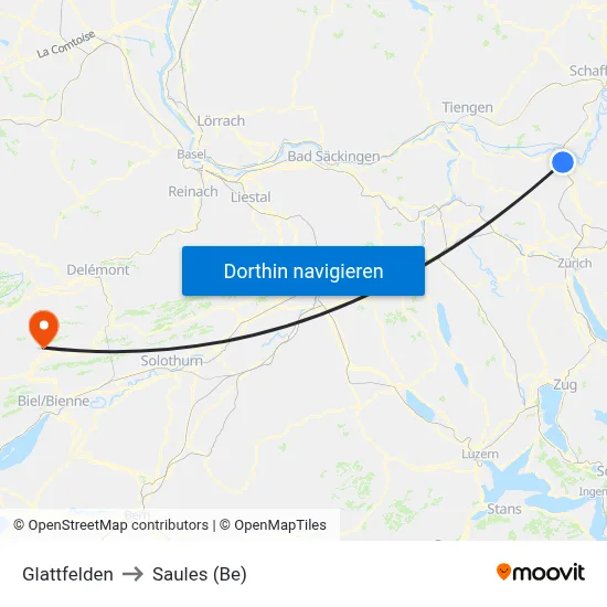 Glattfelden to Saules (Be) map