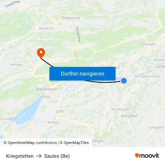 Kriegstetten to Saules (Be) map