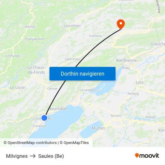 Milvignes to Saules (Be) map