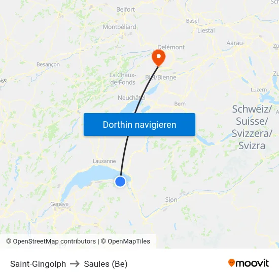 Saint-Gingolph to Saules (Be) map