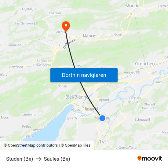 Studen (Be) to Saules (Be) map
