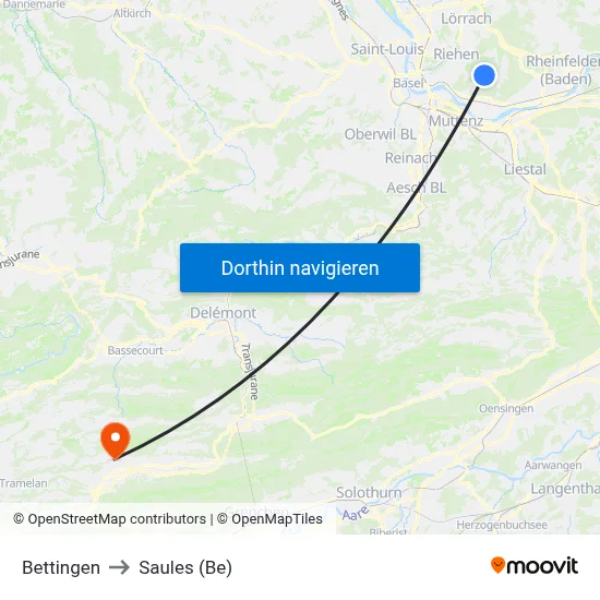 Bettingen to Saules (Be) map