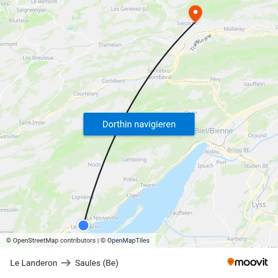 Le Landeron to Saules (Be) map