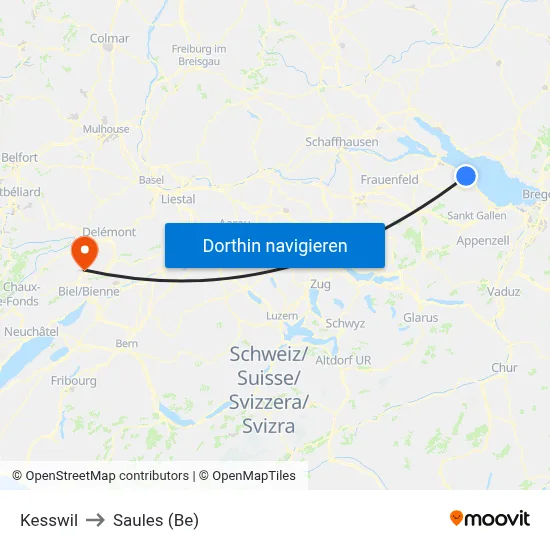 Kesswil to Saules (Be) map