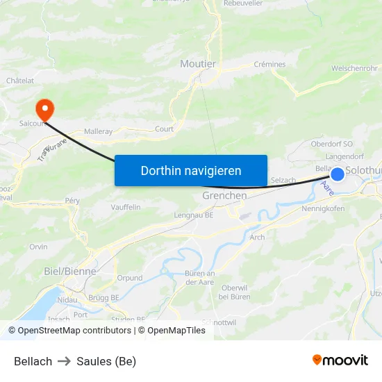 Bellach to Saules (Be) map