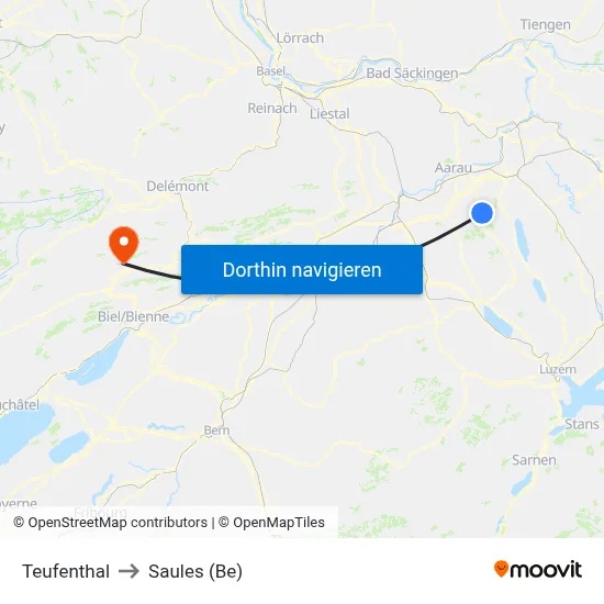 Teufenthal to Saules (Be) map