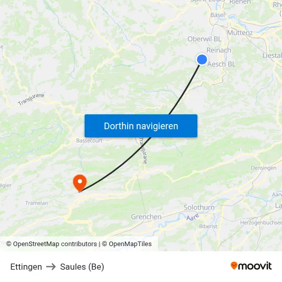 Ettingen to Saules (Be) map