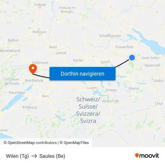 Wilen (Tg) to Saules (Be) map