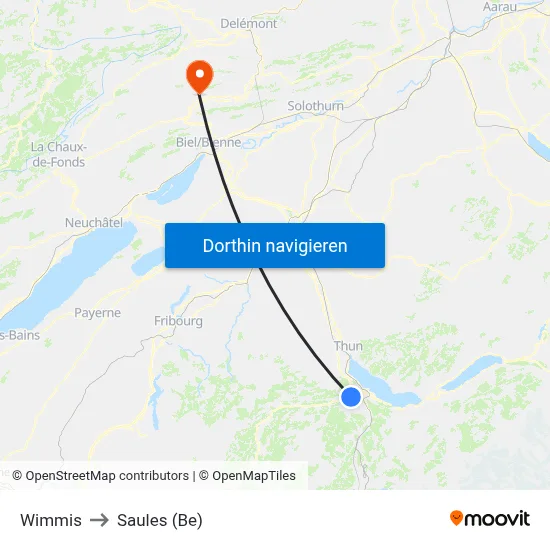 Wimmis to Saules (Be) map