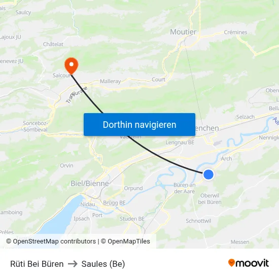 Rüti Bei Büren to Saules (Be) map