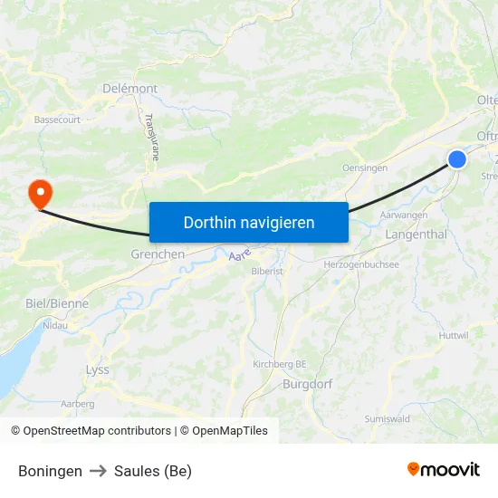 Boningen to Saules (Be) map