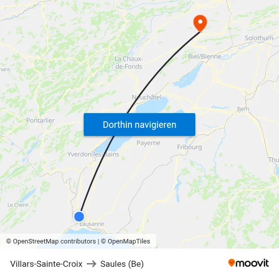 Villars-Sainte-Croix to Saules (Be) map