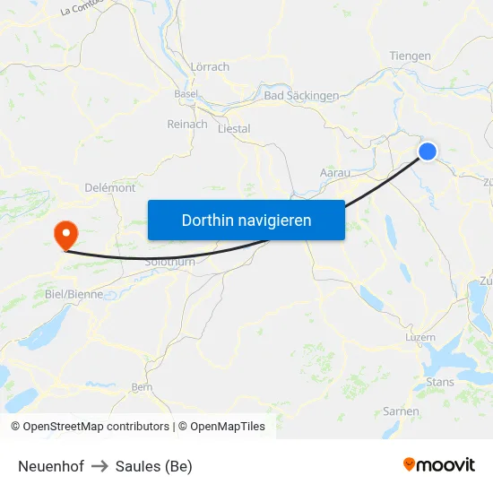 Neuenhof to Saules (Be) map