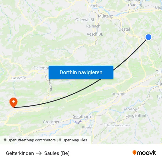 Gelterkinden to Saules (Be) map