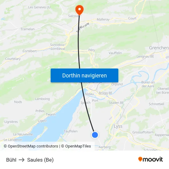Bühl to Saules (Be) map