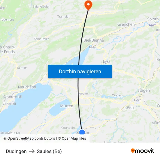 Düdingen to Saules (Be) map