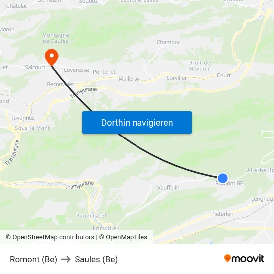 Romont (Be) to Saules (Be) map
