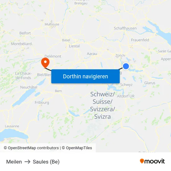 Meilen to Saules (Be) map