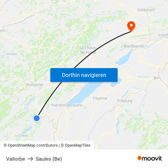 Vallorbe to Saules (Be) map