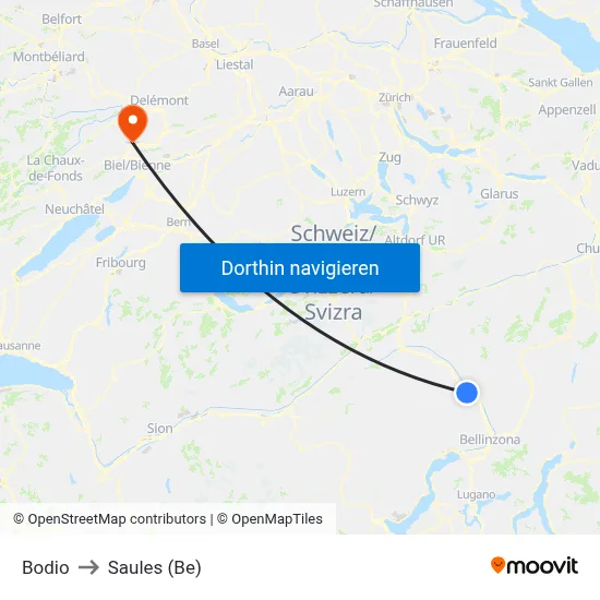 Bodio to Saules (Be) map