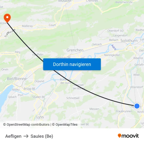 Aefligen to Saules (Be) map