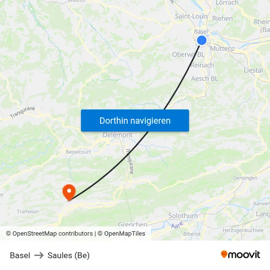 Basel to Saules (Be) map