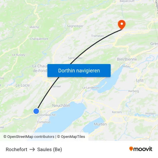 Rochefort to Saules (Be) map