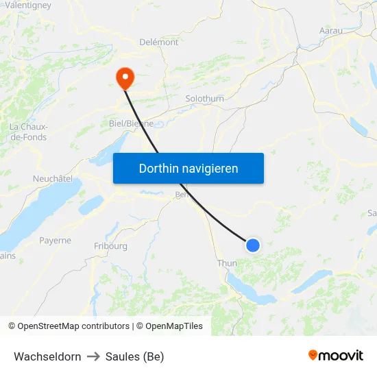 Wachseldorn to Saules (Be) map