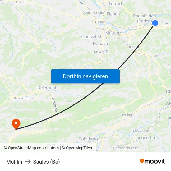 Möhlin to Saules (Be) map