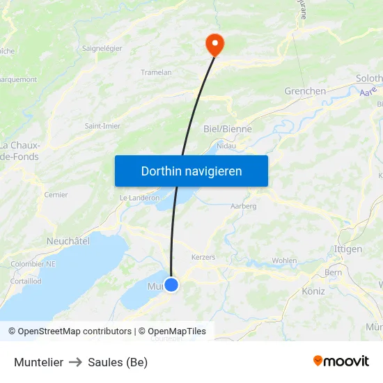 Muntelier to Saules (Be) map