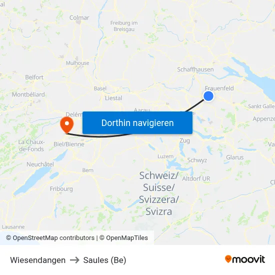 Wiesendangen to Saules (Be) map