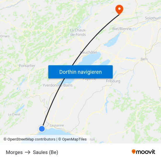 Morges to Saules (Be) map