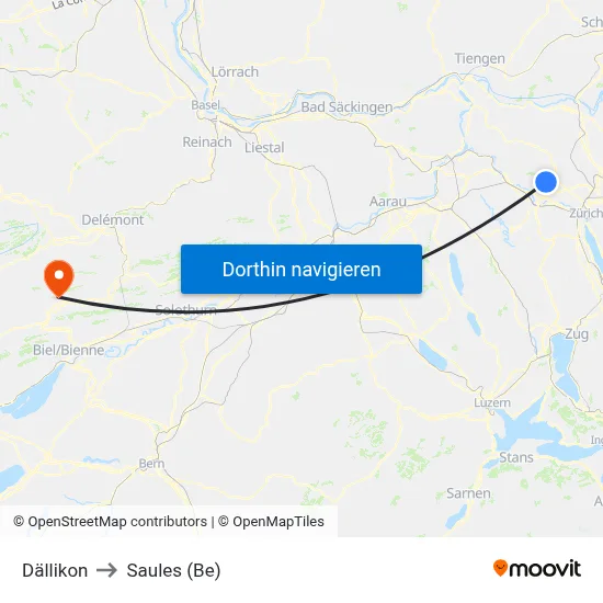 Dällikon to Saules (Be) map