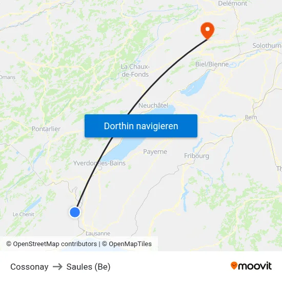 Cossonay to Saules (Be) map
