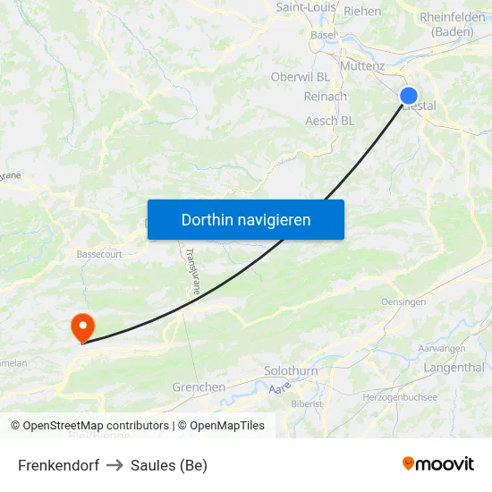 Frenkendorf to Saules (Be) map
