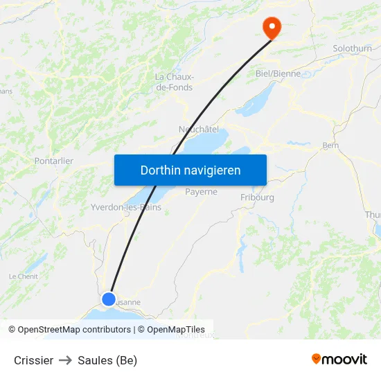 Crissier to Saules (Be) map