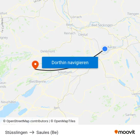 Stüsslingen to Saules (Be) map