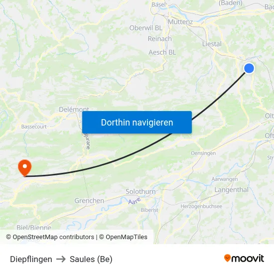 Diepflingen to Saules (Be) map