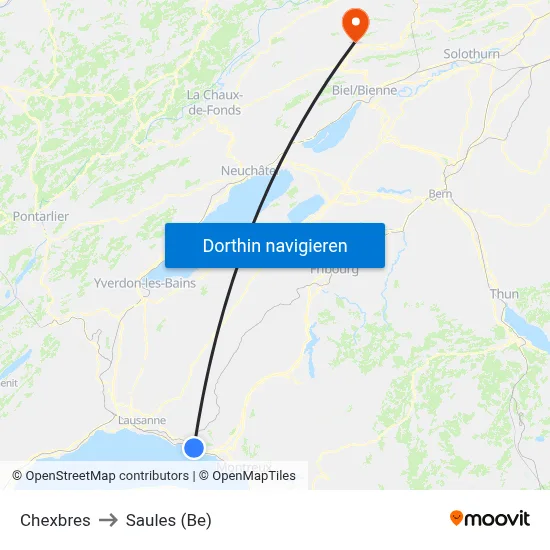 Chexbres to Saules (Be) map